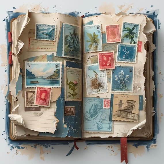 Vintage Stamp Ephemera – Travel Junk Journal Pages (Digital Download) — watercolor clipart transparent PNG instant download