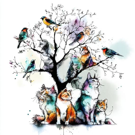25 Watercolor Quirky Cat Clipart (JPG) β view 8 β watercolor clipart transparent PNG instant download