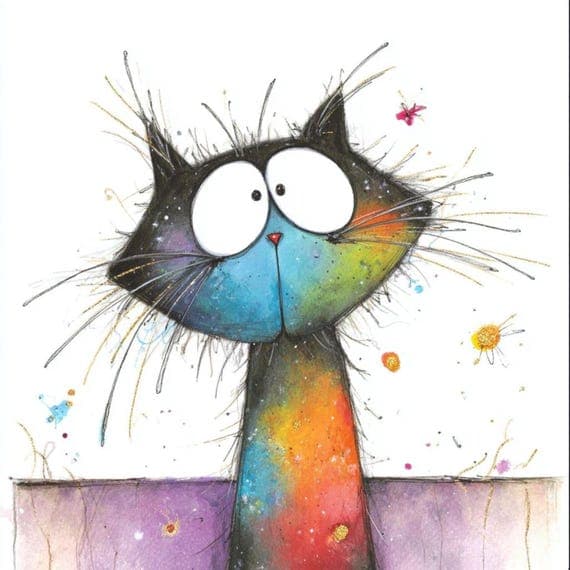 25 Peeking Galaxy Cats Clipart (JPG) – Funny Quirky Cosmic Cat Faces f — view 7 — watercolor clipart transparent PNG instant download