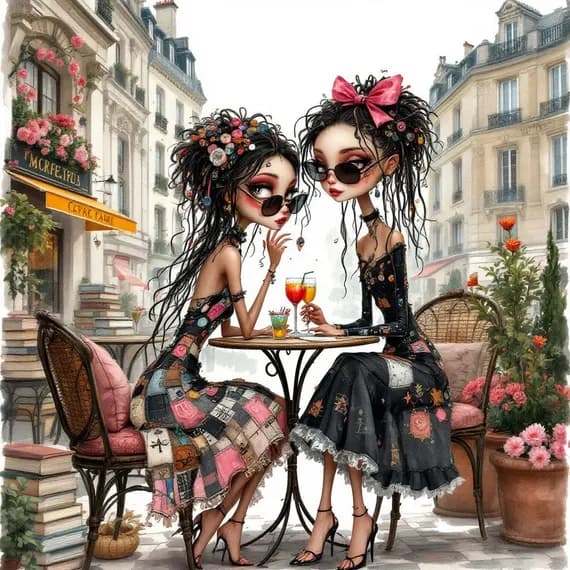 Whimsical Sisters Clipart, Paris Theme, Watercolor JPGs (Commercial Us β view 5 β watercolor clipart transparent PNG instant download