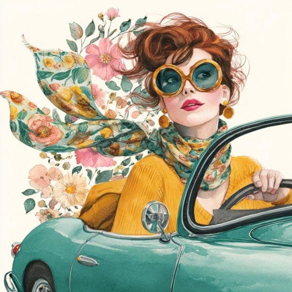 10 Retro Driving Woman Clipart (JPG) β view 6 β watercolor clipart transparent PNG instant download