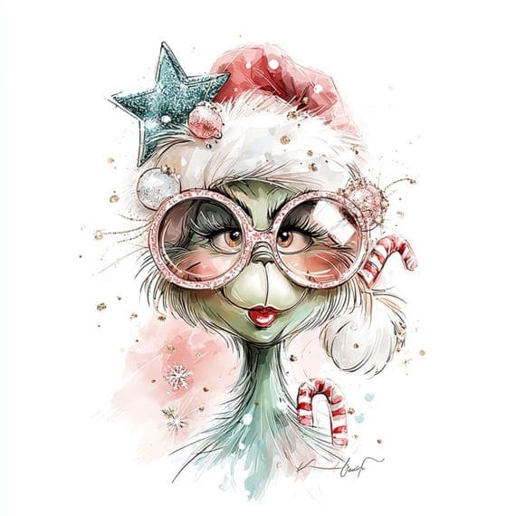 15 Funny Green Christmas Girl Clipart β view 4 β watercolor clipart transparent PNG instant download