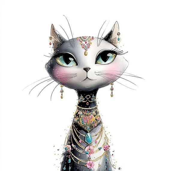 25 Watercolor Jewel Cat Clipart (JPG) β view 2 β watercolor clipart transparent PNG instant download