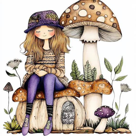 18 Whimsical Mushroom Girl Clipart PNG β view 3 β watercolor clipart transparent PNG instant download
