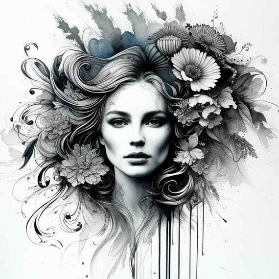 Floral Woman Portrait β view 5 β watercolor clipart transparent PNG instant download