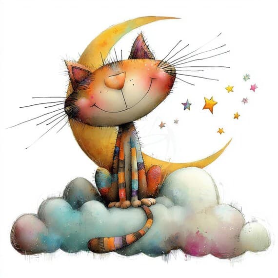 25 Quirky Cloud Cats Clipart (JPG) – Funny Watercolor Dreamy Cats for — view 3 — watercolor clipart transparent PNG instant download