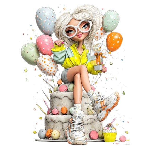 20 Playful Birthday Girl Clipart Bundle – Fun Cake & Balloon Illustrat — view 2 — watercolor clipart transparent PNG instant download