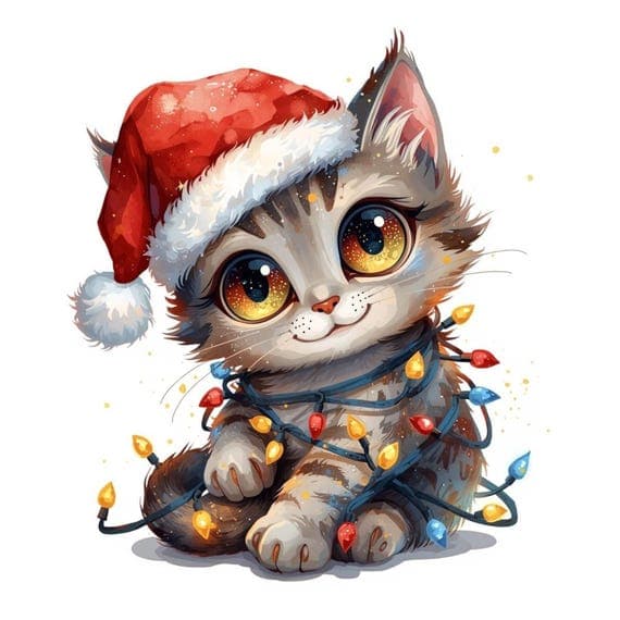 20 Quirky Christmas Cat Clipart (JPG) β view 5 β watercolor clipart transparent PNG instant download