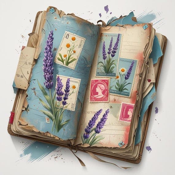 Vintage Stamp Ephemera – Travel Junk Journal Pages (Digital Download) — view 2 — watercolor clipart transparent PNG instant download
