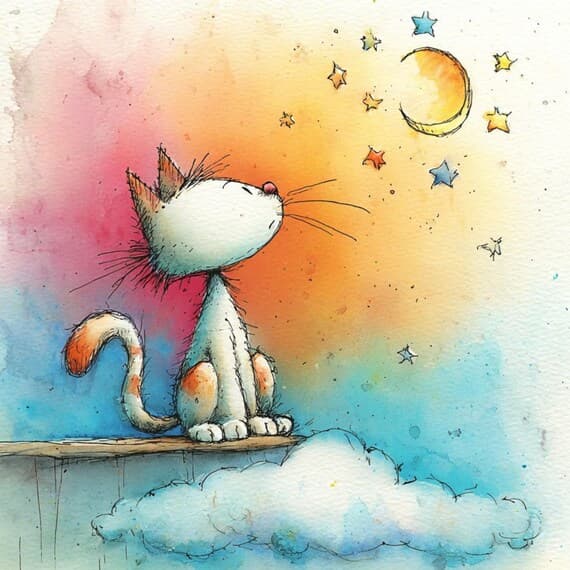 25 Quirky Cloud Cats Clipart (JPG) – Funny Watercolor Dreamy Cats for — view 8 — watercolor clipart transparent PNG instant download