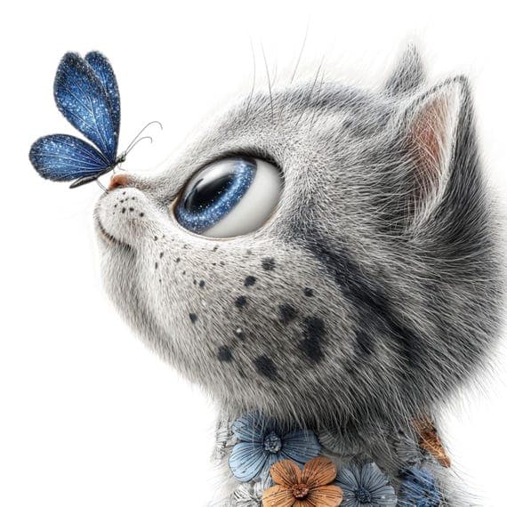 20 Butterfly Cat Printable Art (JPG) — watercolor clipart transparent PNG instant download