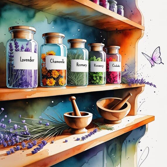 Herbal Apothecary Shelf Clipart Set β view 4 β watercolor clipart transparent PNG instant download