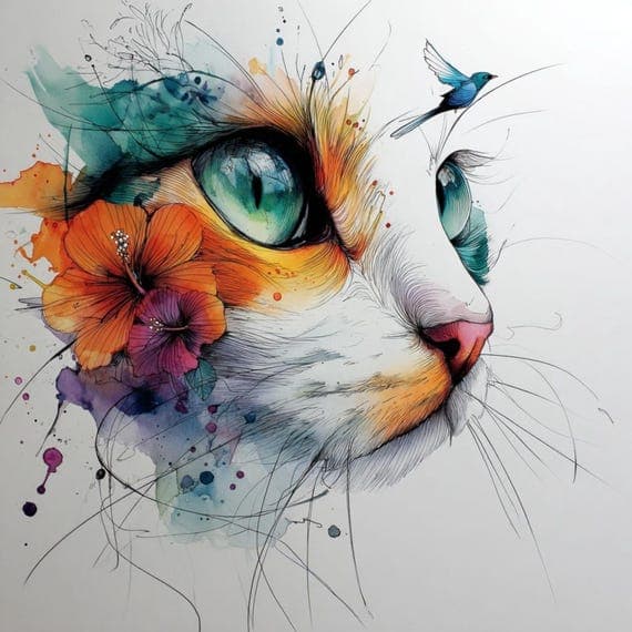12 Cat Art Print β view 7 β watercolor clipart transparent PNG instant download
