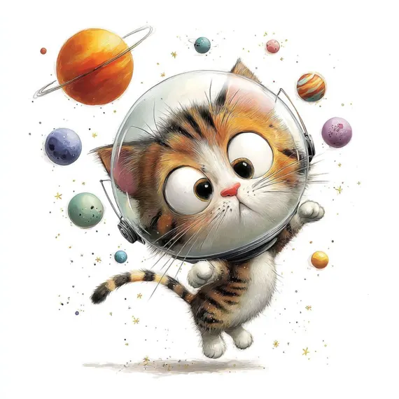 15 Space Explorer Cats Clipart (JPG) – Funny Astronaut Galaxy Cats for — view 6 — watercolor clipart transparent PNG instant download