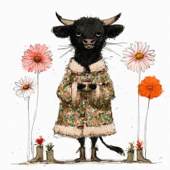 17 Whimsical Bull Clipart PNG β view 2 β watercolor clipart transparent PNG instant download