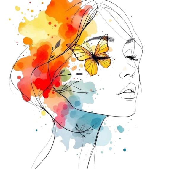 Floral Woman Face Clipart Bundle – Watercolor & Line Art (Digital Down — view 7 — watercolor clipart transparent PNG instant download