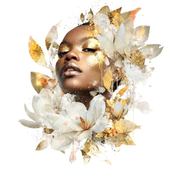 Afro Celestial Woman Clipart β Gold Floral Goddess PNG JPG (Digital Do β watercolor clipart transparent PNG instant download