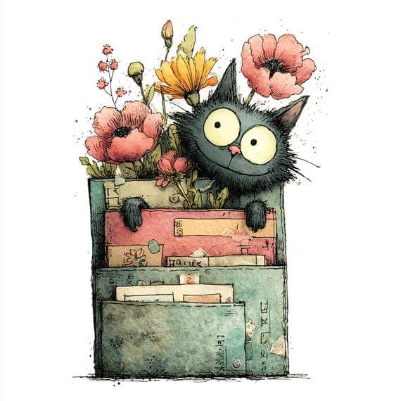 20 Luxury Floral Cat JPG 3D Watercolor Kitten Art Flowers Wall Decor P β view 6 β watercolor clipart transparent PNG instant download