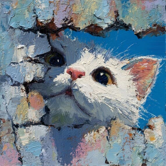 12 Oil Texture Peeking Cat Clipart (JPG) β view 4 β watercolor clipart transparent PNG instant download