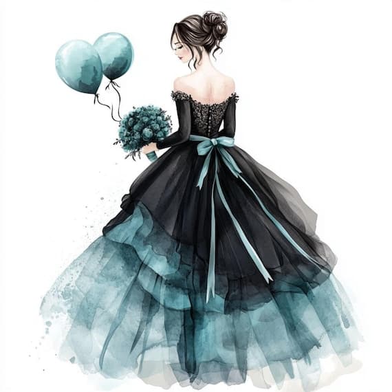 Violet Party Dress Clipart, Gala Gown Illustration (Digital Download) β view 3 β watercolor clipart transparent PNG instant download