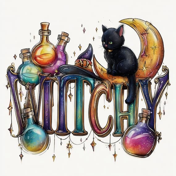 Whimsical Witchy Clipart β watercolor clipart transparent PNG instant download