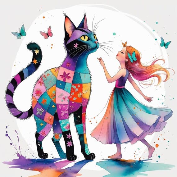 Watercolor Floral Cat & Girl Clipart β view 3 β watercolor clipart transparent PNG instant download