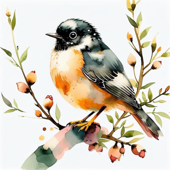 Floral Bird Watercolor Clipart – Blossom PNG, JPG (Digital Download) — view 3 — watercolor clipart transparent PNG instant download
