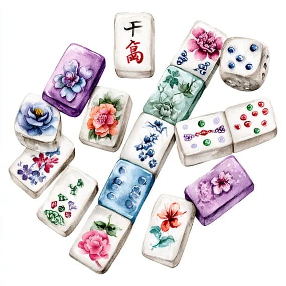 21 Whimsical Mahjong Clipart PNG β view 7 β watercolor clipart transparent PNG instant download