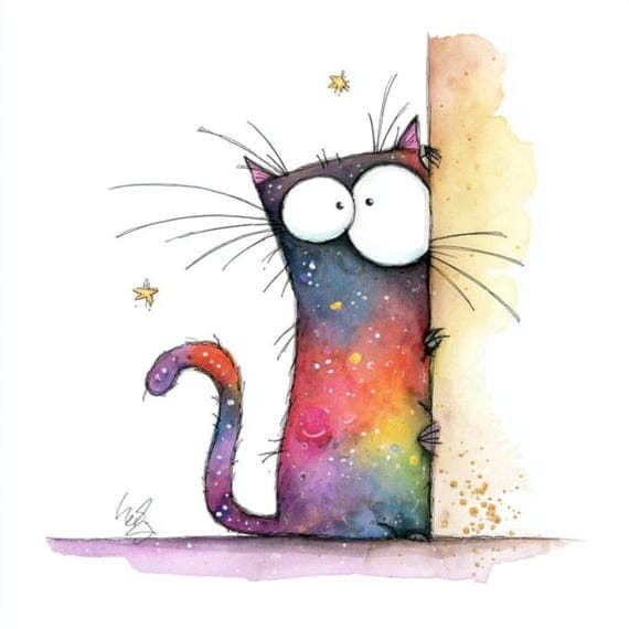 25 Peeking Galaxy Cats Clipart (JPG) – Funny Quirky Cosmic Cat Faces f — view 3 — watercolor clipart transparent PNG instant download