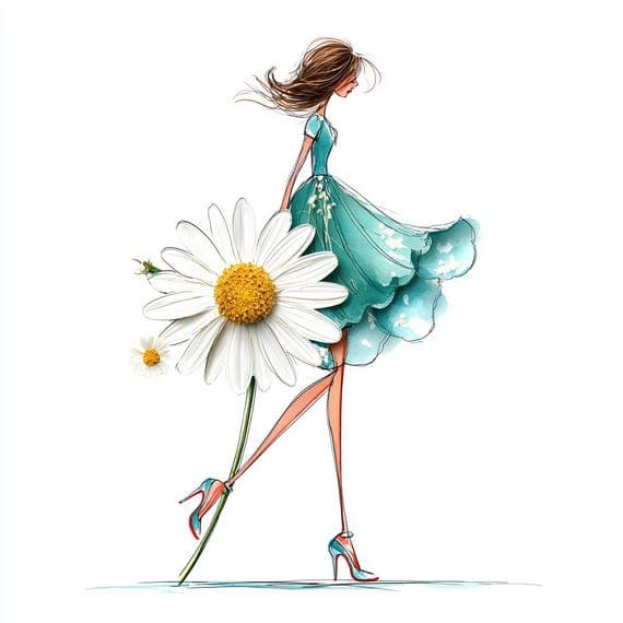 18 Watercolor Daisy Girl Clipart (PNG) β view 4 β watercolor clipart transparent PNG instant download