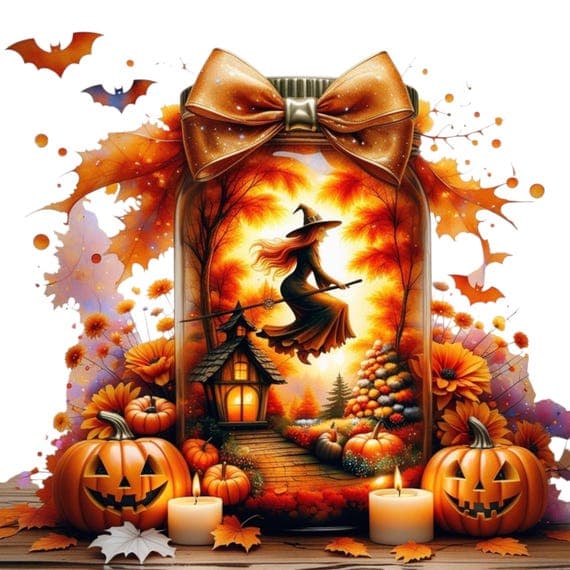 12 Halloween Witch in Jar PNG Bundle β view 2 β watercolor clipart transparent PNG instant download