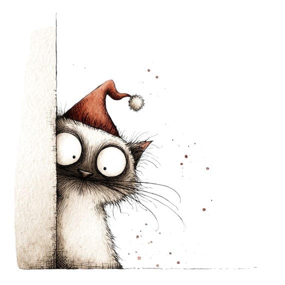 Funny Christmas Cat Clipart – Holiday Cats in Santa Hats (Digital Down — view 2 — watercolor clipart transparent PNG instant download