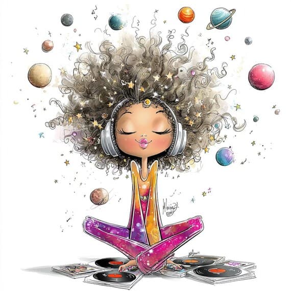 13 Retro Cosmic Girl Clipart (JPG) β view 3 β watercolor clipart transparent PNG instant download