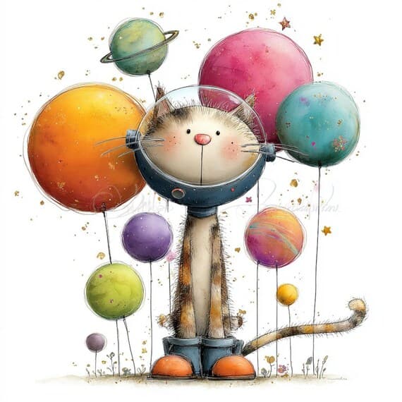 15 Space Explorer Cats Clipart (JPG) – Funny Astronaut Galaxy Cats for — view 3 — watercolor clipart transparent PNG instant download