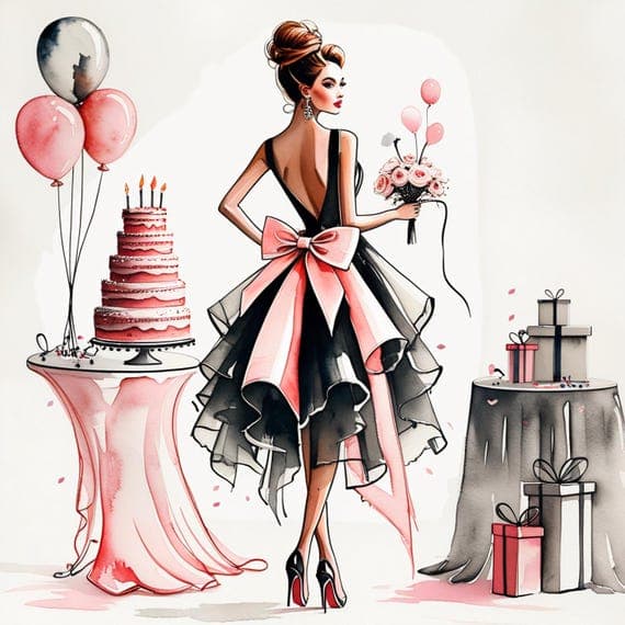 Birthday Girl Watercolor Clipart — watercolor clipart transparent PNG instant download