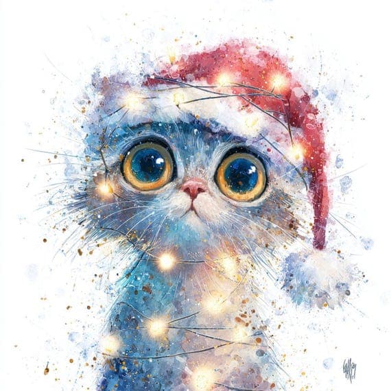 20 Quirky Christmas Cat Clipart (JPG) β watercolor clipart transparent PNG instant download