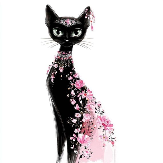 35 Floral Fashion Cat Clipart (JPG) β watercolor clipart transparent PNG instant download