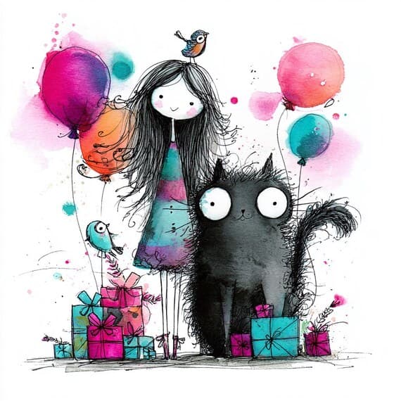 Girl and Cat Watercolor Clipart β view 4 β watercolor clipart transparent PNG instant download