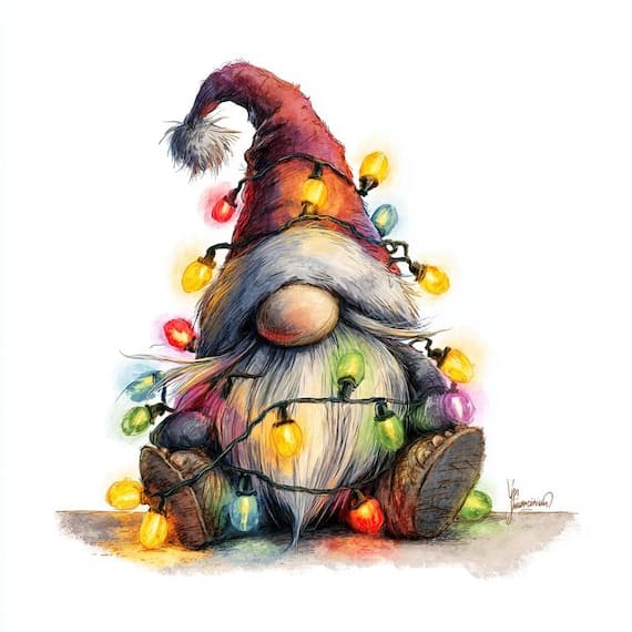 15 Little Christmas Gnomes Clipart — watercolor clipart transparent PNG instant download