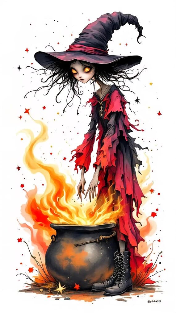 Whimsical Witch Clip Art β view 3 β watercolor clipart transparent PNG instant download