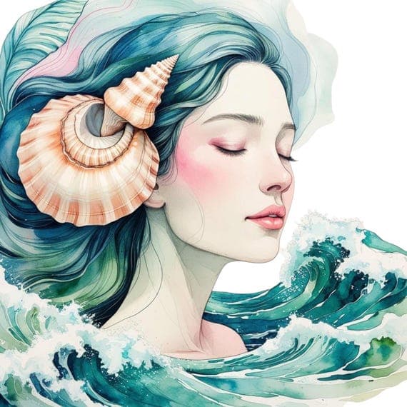 Watercolor Ocean Woman Clipart – Seashell Goddess PNGs (Digital Downlo — view 4 — watercolor clipart transparent PNG instant download