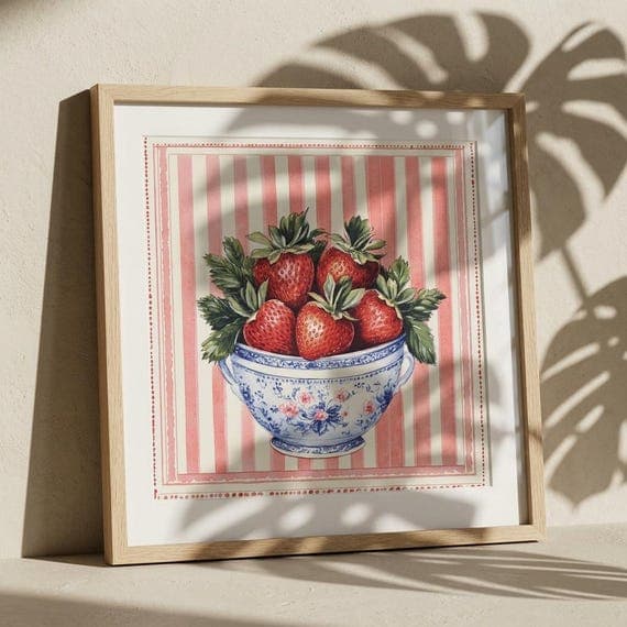 8 Strawberry Chinoiserie Print β view 2 β watercolor clipart transparent PNG instant download