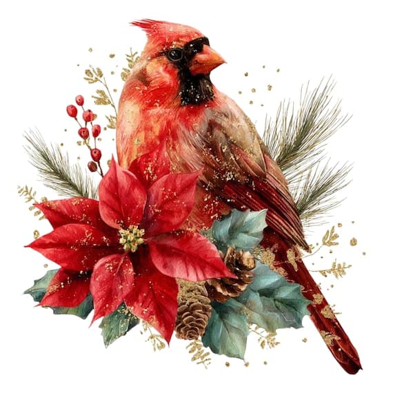 15 Christmas Cardinal Bird Clipart Png — watercolor clipart transparent PNG instant download