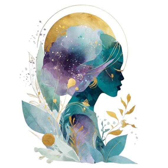 15 Emerald Moon Woman Faces Clipart (PNG JPG) – Celestial Botanical Go — view 6 — watercolor clipart transparent PNG instant download