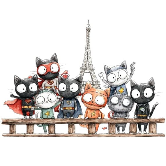 30 Watercolor Super Hero Cats Clipart (PNG) β view 3 β watercolor clipart transparent PNG instant download