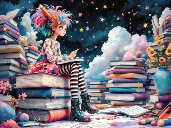 Whimsical Book Lover Clipart β view 4 β watercolor clipart transparent PNG instant download
