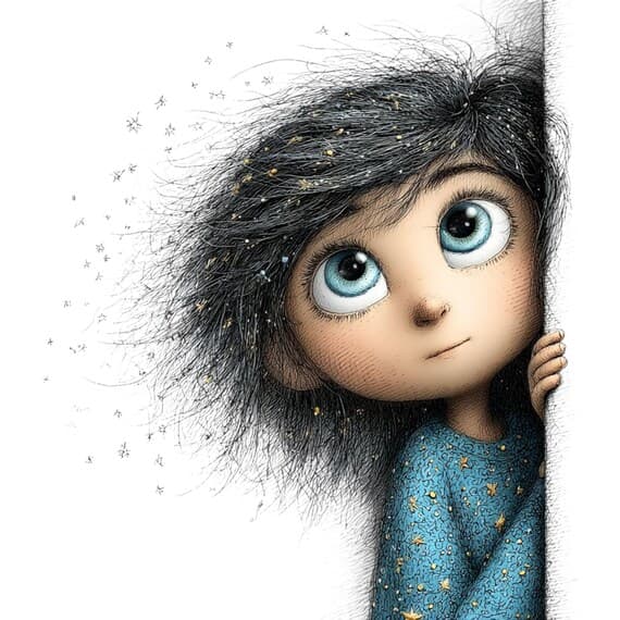15 Peeking Starry Girl Clipart (JPG) β view 6 β watercolor clipart transparent PNG instant download