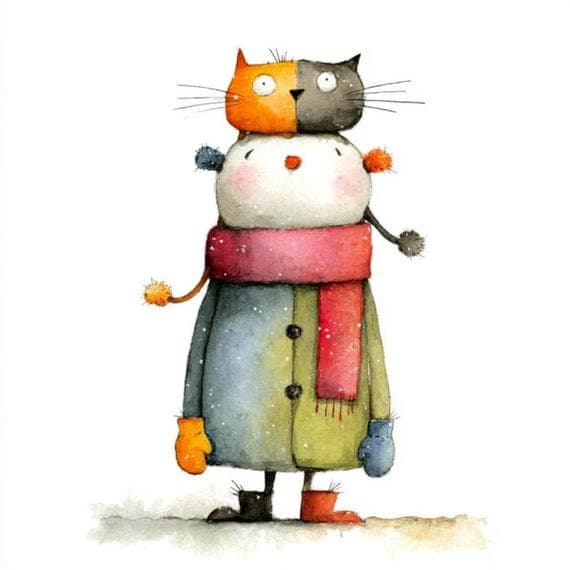 30 Watercolor Christmas Cats & Snowman Clipart (PNG) β view 4 β watercolor clipart transparent PNG instant download