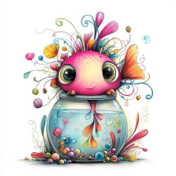 Whimsical Fish Clipart β view 3 β watercolor clipart transparent PNG instant download