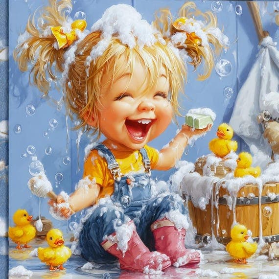 Watercolor Duckling Bath Clipart β watercolor clipart transparent PNG instant download